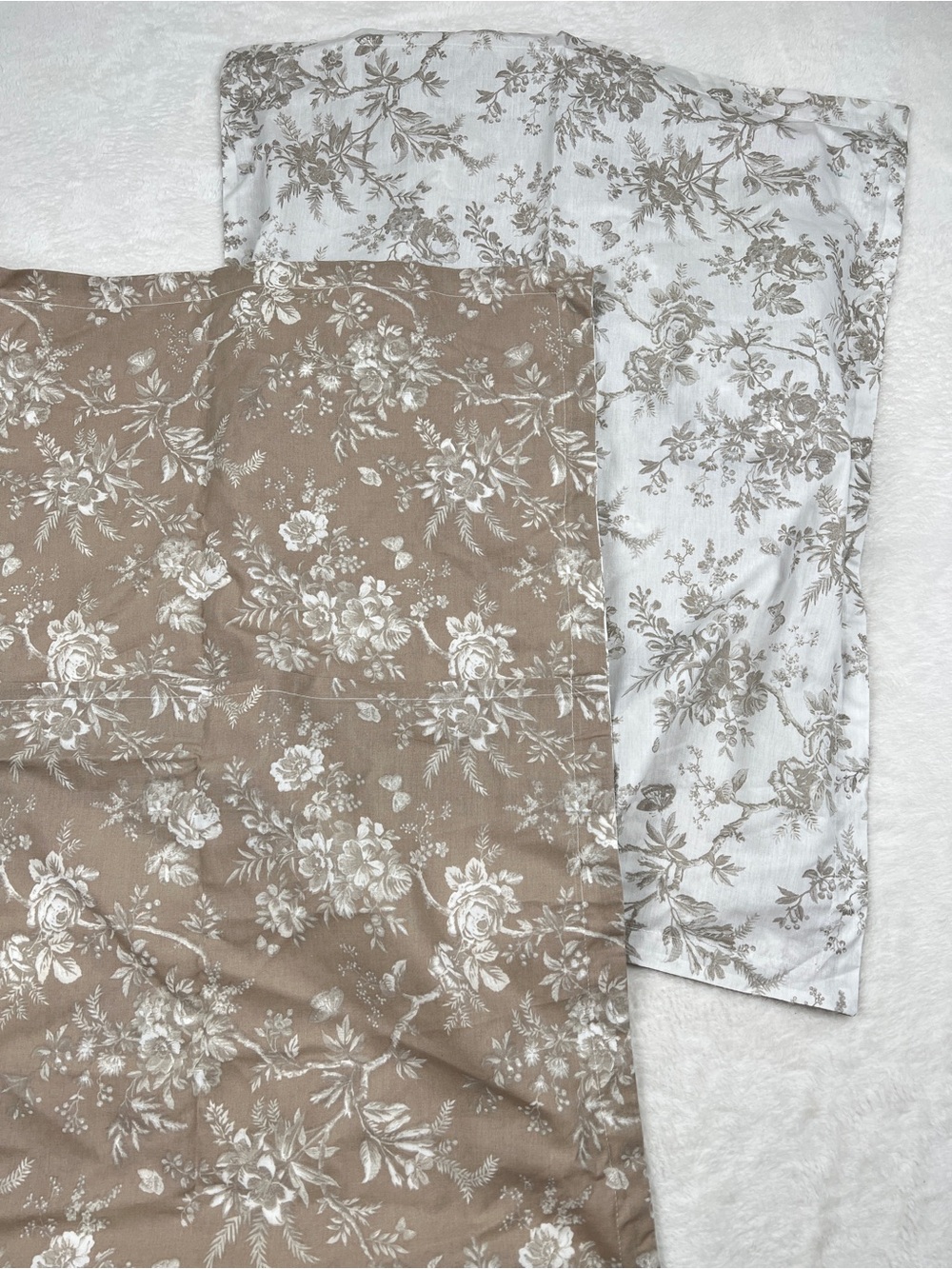 Laura Ashley Floral Cotton Queen Pillow Shams Set Beige Toile Cottagecore
